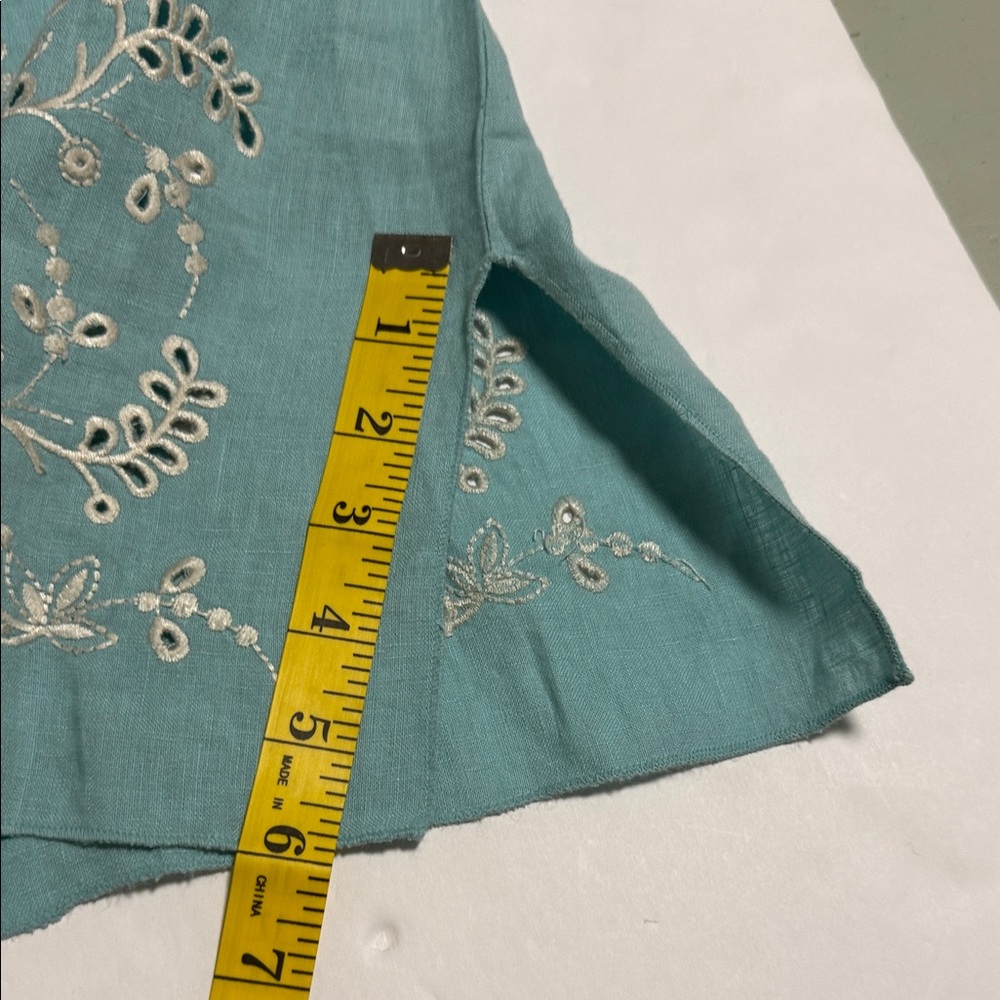 Johnny Was Turquoise Embroidered Mini Dress with Pink & Green Floral Detail - Picture 12 of 14